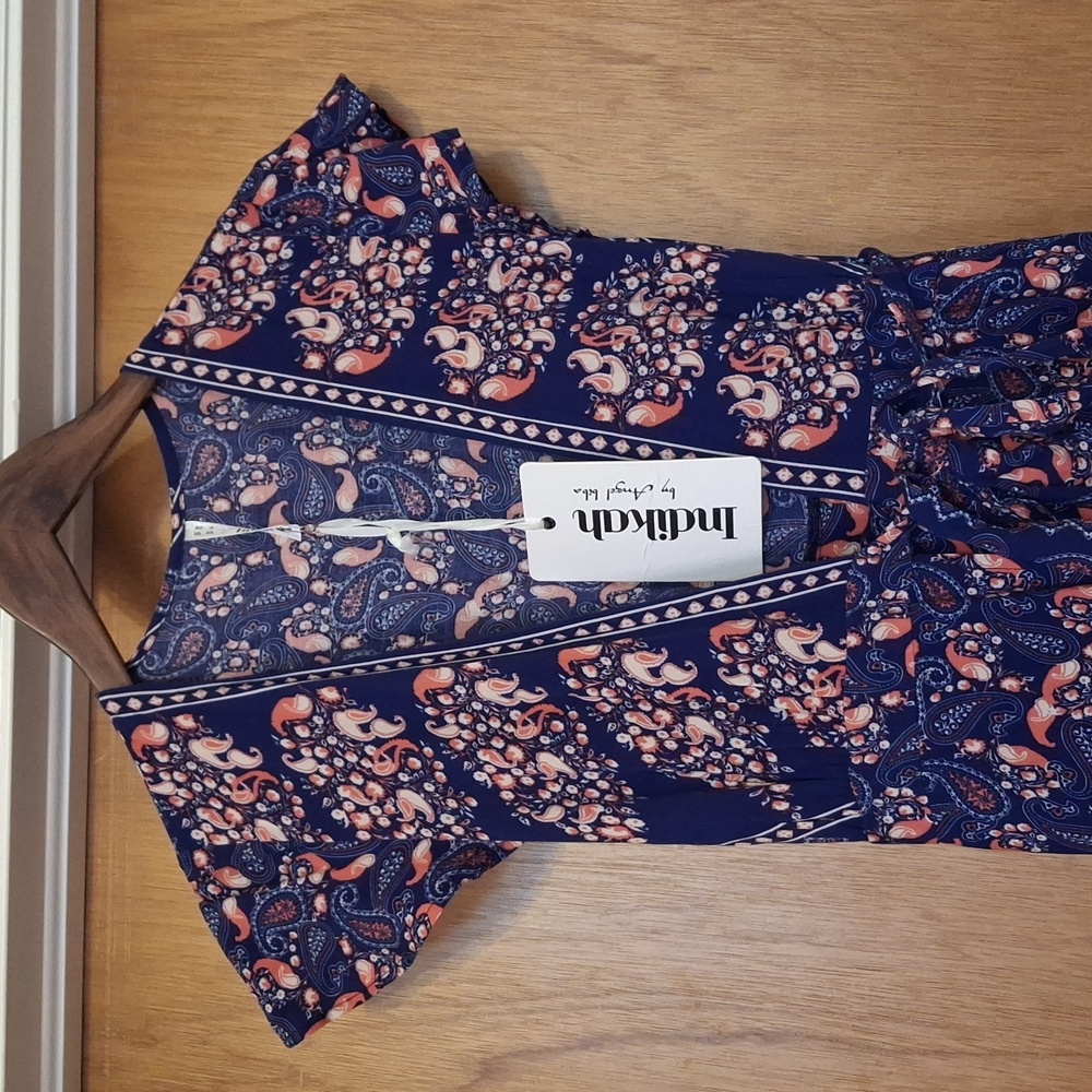 Floral V-Neck Wrap Blue Dress - Picture 4 of 5